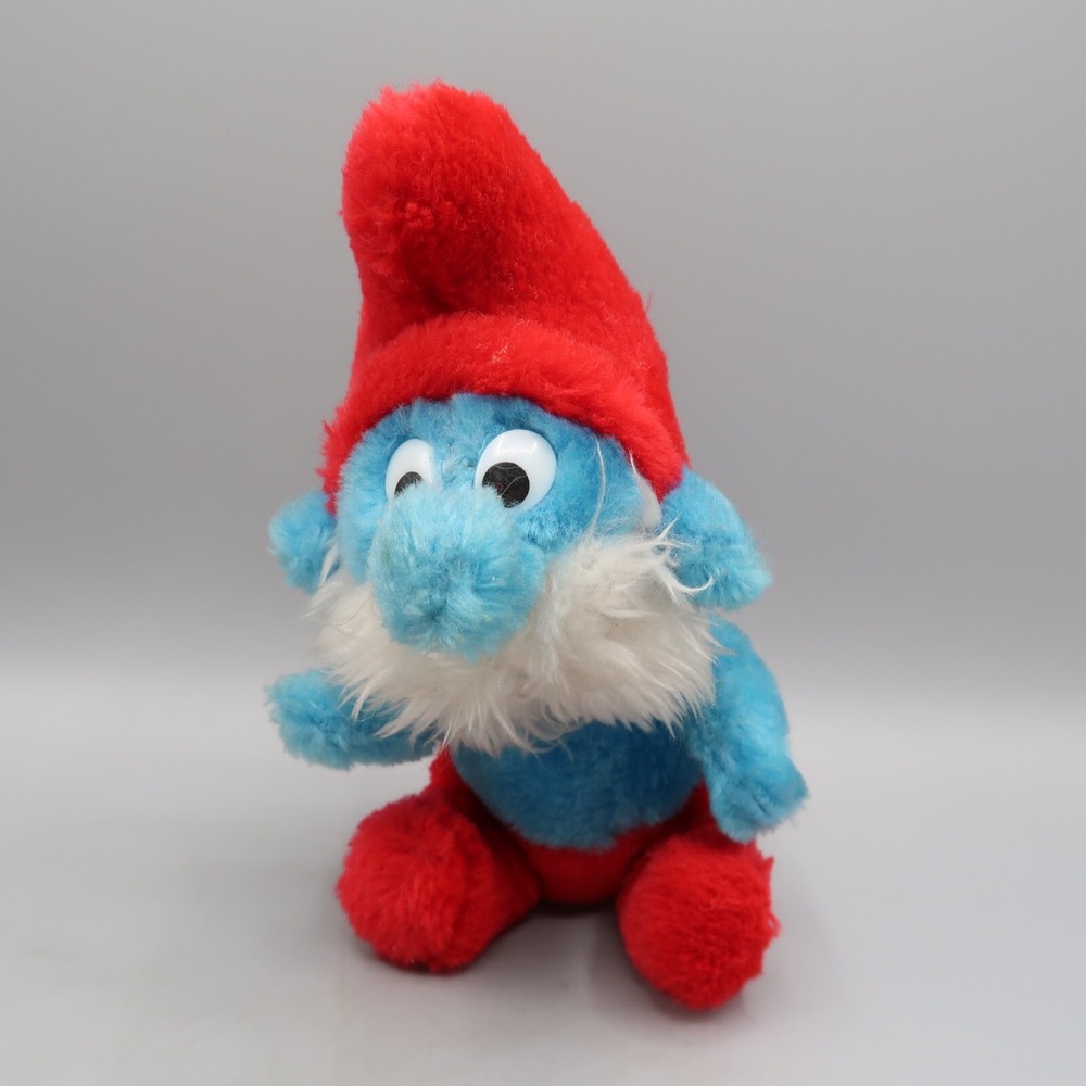 Sitting Papa Smurf Plush Peyo Wallace Berrie & Co. 1981 7" Tall Stuffed Animal
